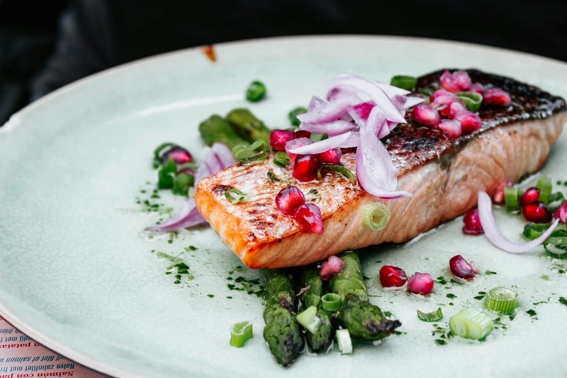 pan seared salmon over grilled asparagus